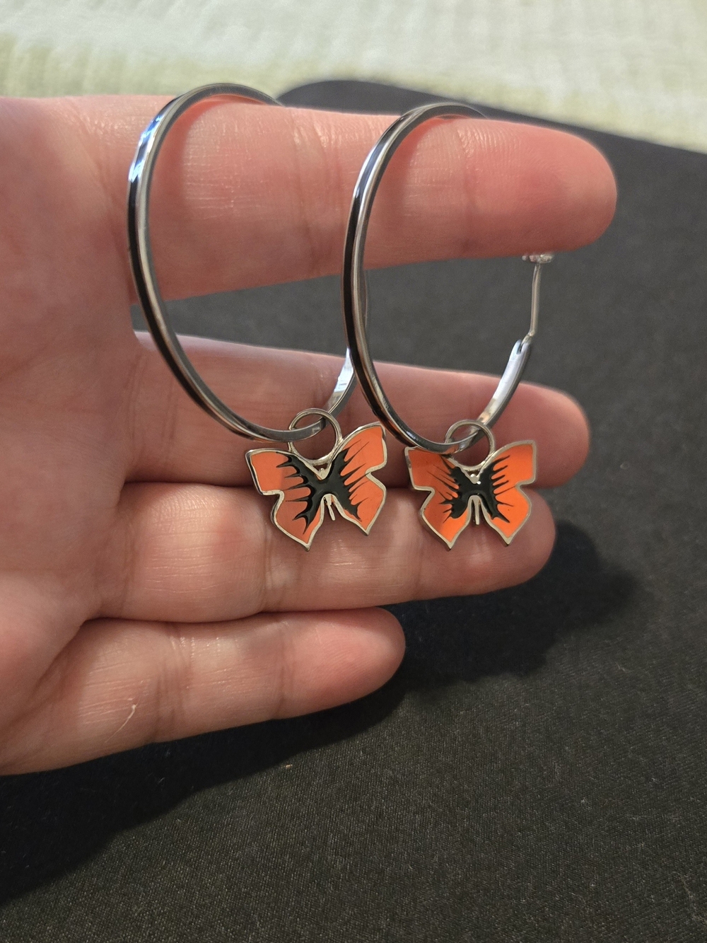 Orange Butterfly Hoop Earrings